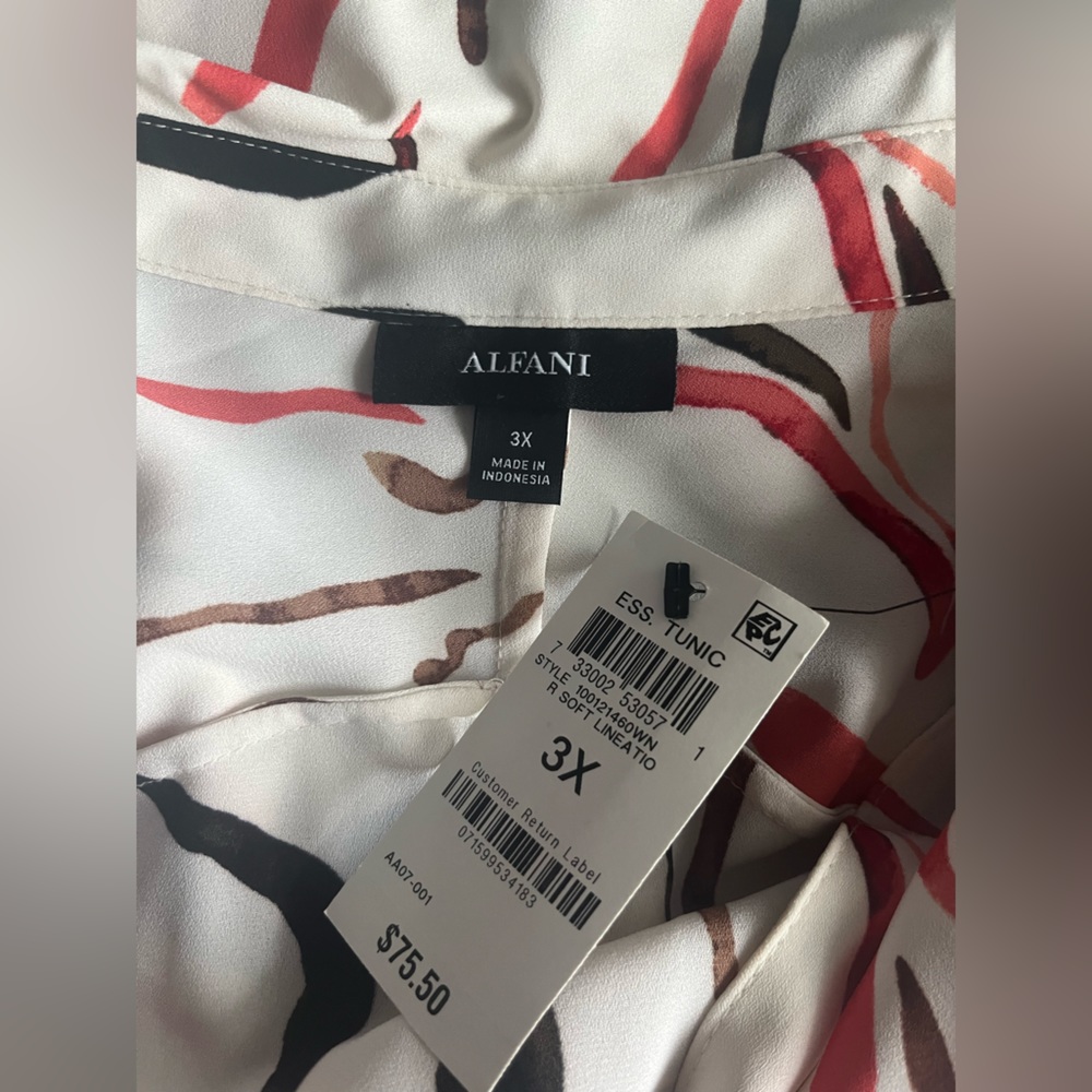Alfani Collared Tunic Top Button Up Roll Tab Sleeve 3X Longline - Picture 2 of 2